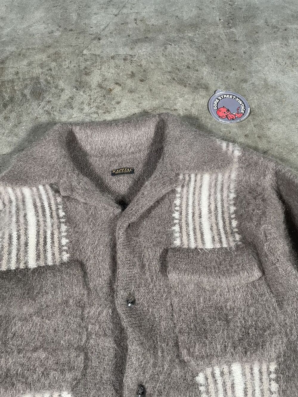 KAPITAL Mohair Camp-collar Striped Knitted Cardigan M 20x26